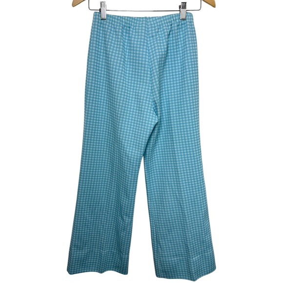 Vintage 70s Matching Two-Piece Pant Set Size Small Blue Gingham Checker Retro - Picture 8 of 9